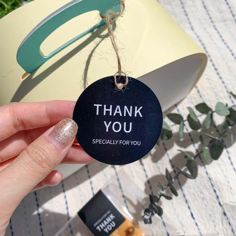 Round Black "Thank You" Paper Tag - Pouches & More