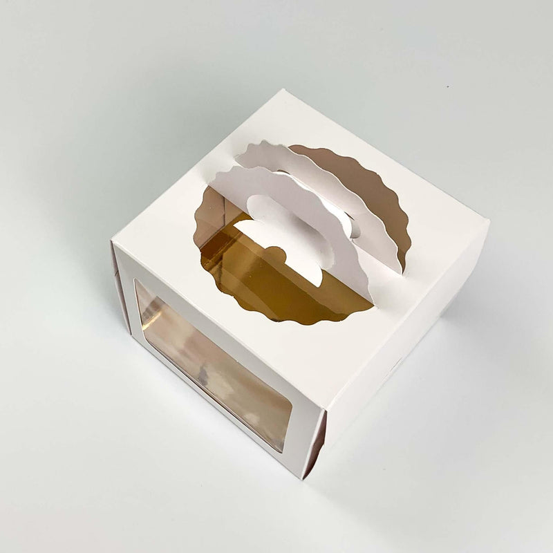 White Mini Cake Box Set with Window & Handle 5.5" x 5.5" x 4.3" - Pouches & More