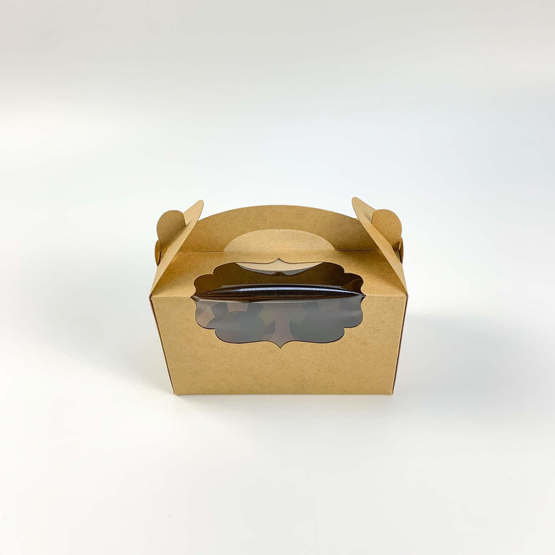 Natural Kraft 2 Holders Curved Window Cupcake Box with Handle 6.9”x 3.5”x 4.3” - Pouches & More