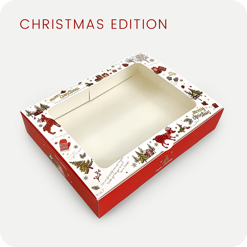 Christmas Red Bakery Box with Sunroof Window 9.4”x 7.3”x 2” - Pouches & More