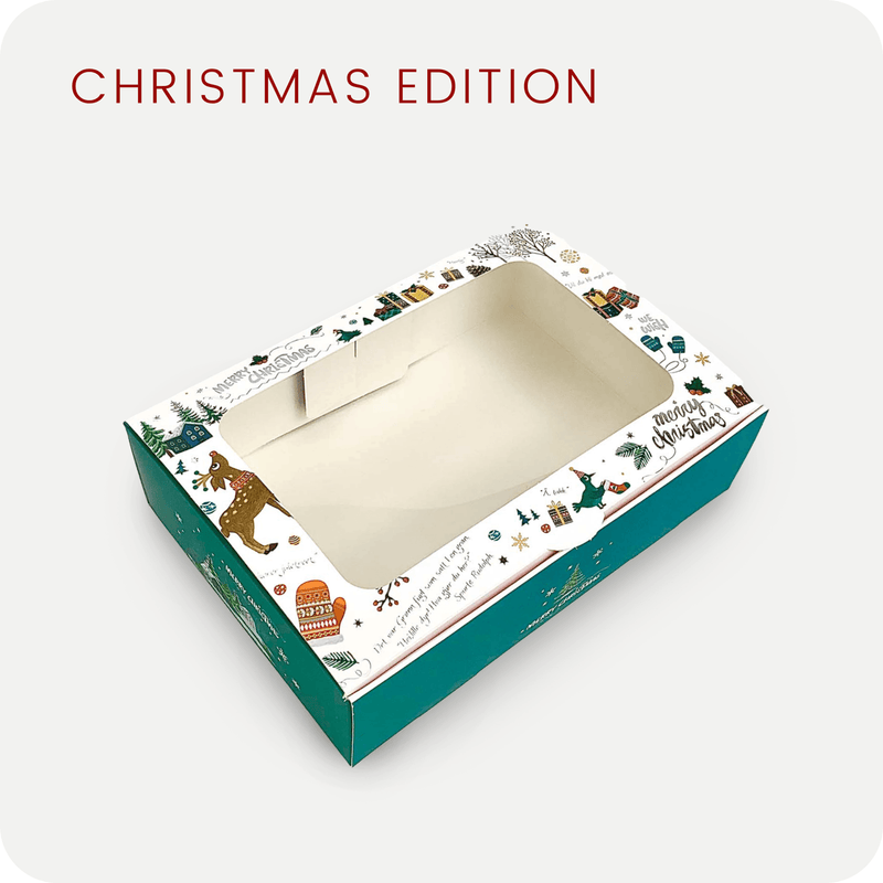 Christmas Blue Bakery Box with Sunroof Window 7.1”x 4.9”x 2” - Pouches & More