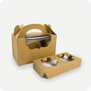Natural Kraft 2 Holders Curved Window Cupcake Box with Handle 6.9”x 3.5”x 4.3” - Pouches & More