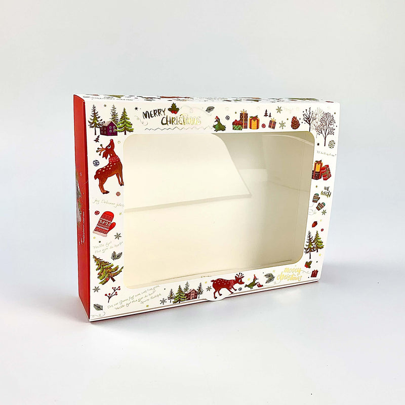 Christmas Red Bakery Box with Sunroof Window 9.4”x 7.3”x 2” - Pouches & More
