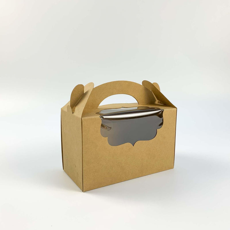 Natural Kraft 2 Holders Curved Window Cupcake Box with Handle 6.9”x 3.5”x 4.3” - Pouches & More
