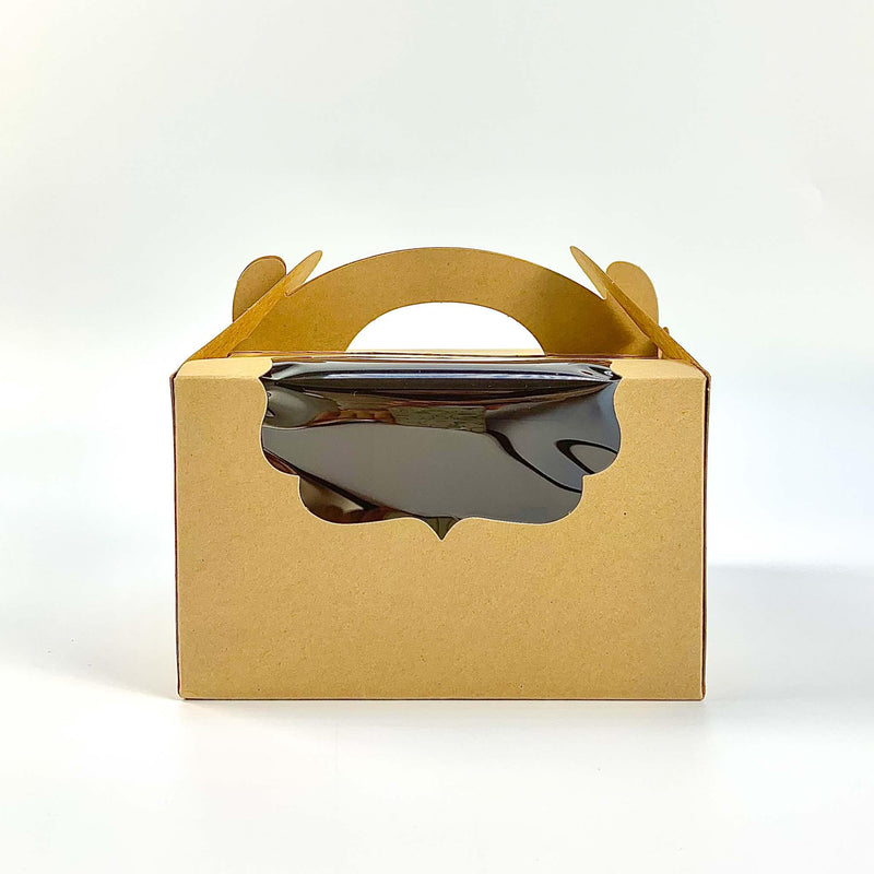 Natural Kraft 4 Holders Curved Window Cupcake Box with Handle 6.9”x 6.9”x 4.3” - Pouches & More