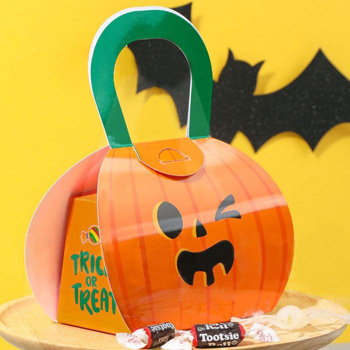 Halloween Party Pumpkin - Cookie Box with Handle - 3.7" x 2.4" x 4.1"