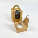 Natural Kraft 1 Holder Curved Window Cupcake Box with Handle 3.7" x 3.7" + 4"