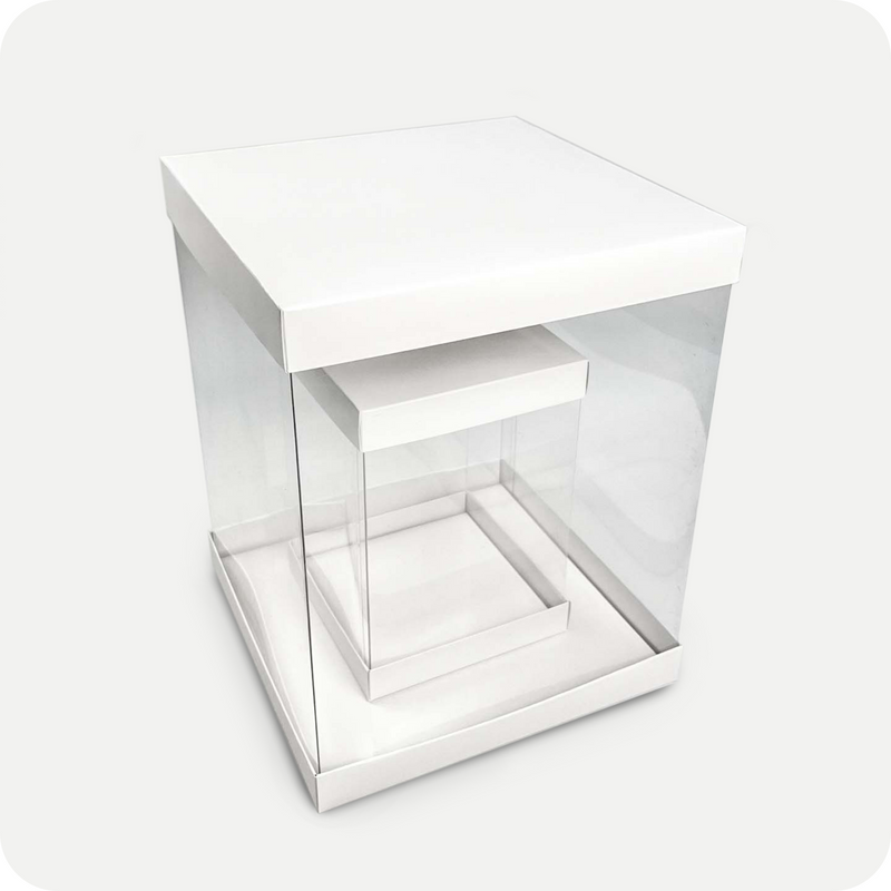 Premium Clear Tall Cake Box with White Lid and Board